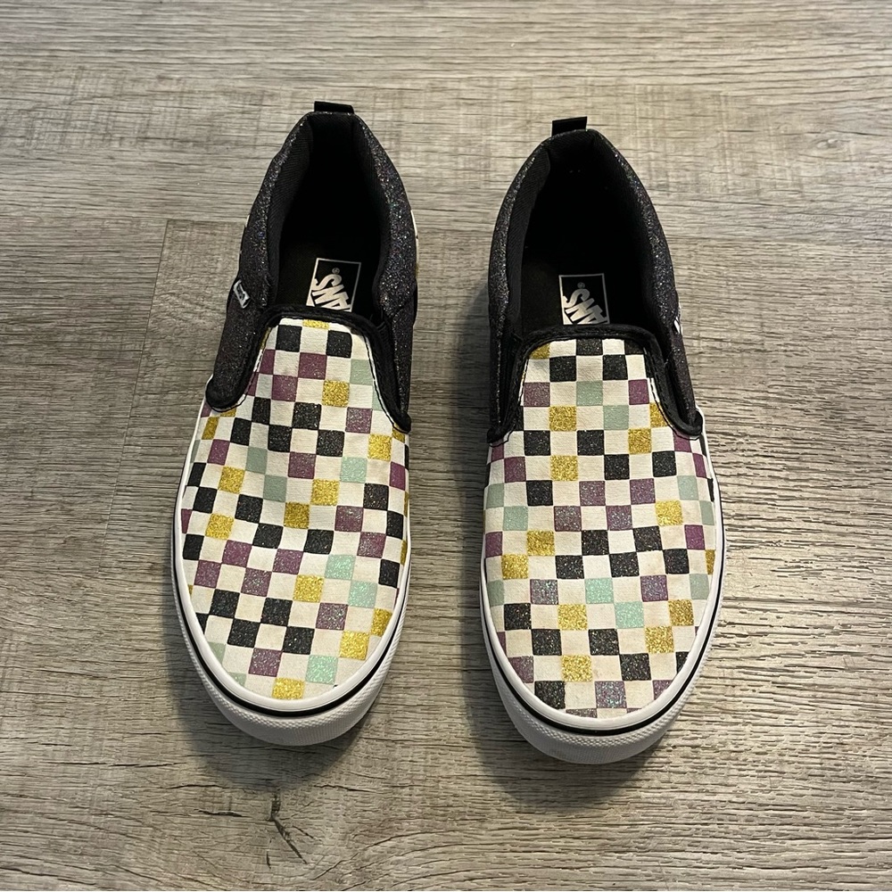 Vans Glitter Slip-On Checkerboard Girl Sz 6 - women’s 7.5 / 8
